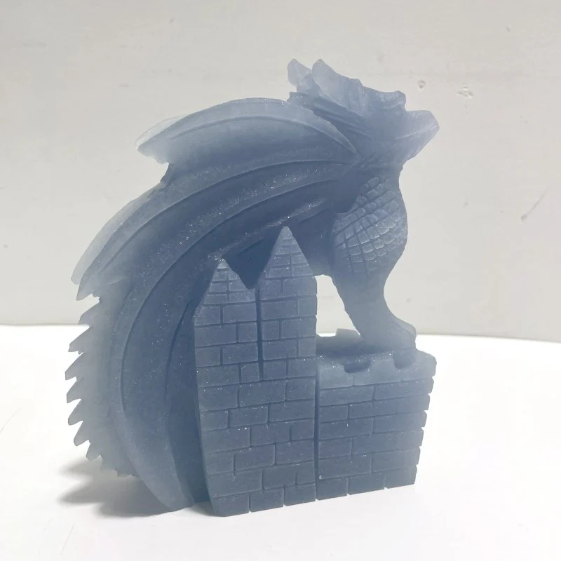 2 Pieces Blue Angelite Flying Dragon Castle Carving - Image 5
