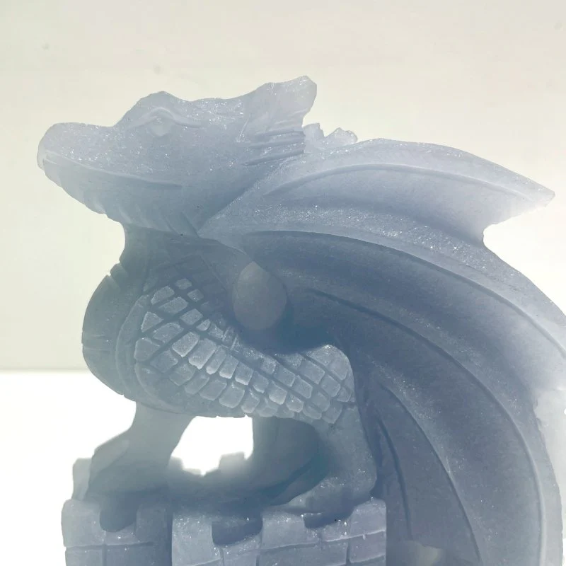 2 Pieces Blue Angelite Flying Dragon Castle Carving - Image 6