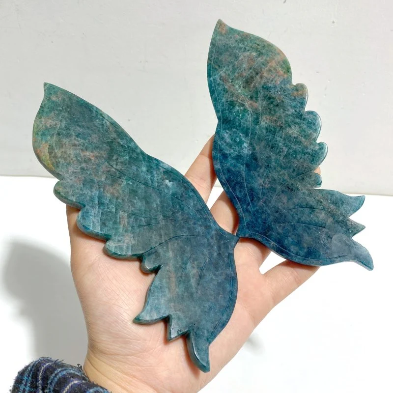 Blue Apatite Butterfly Wing Carving With Stand - Image 3