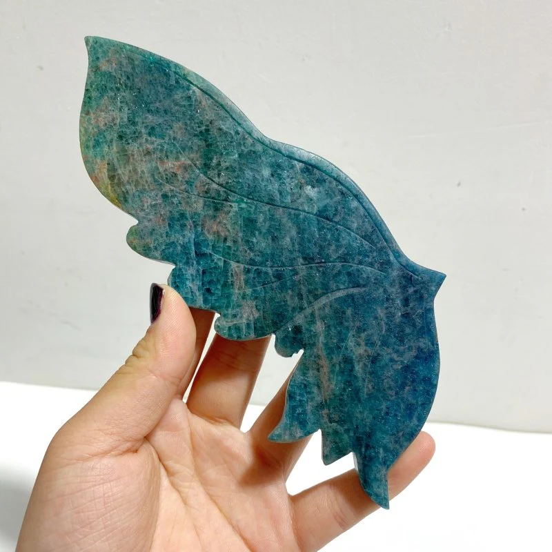 Blue Apatite Butterfly Wing Carving With Stand - Image 4