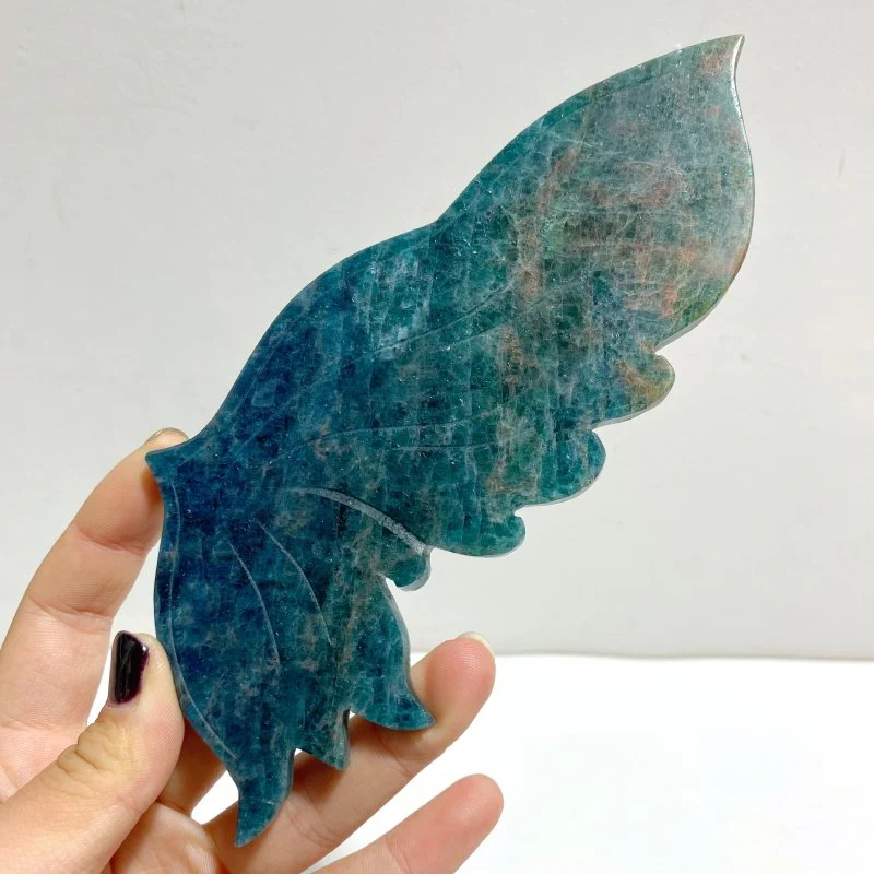 Blue Apatite Butterfly Wing Carving With Stand - Image 5