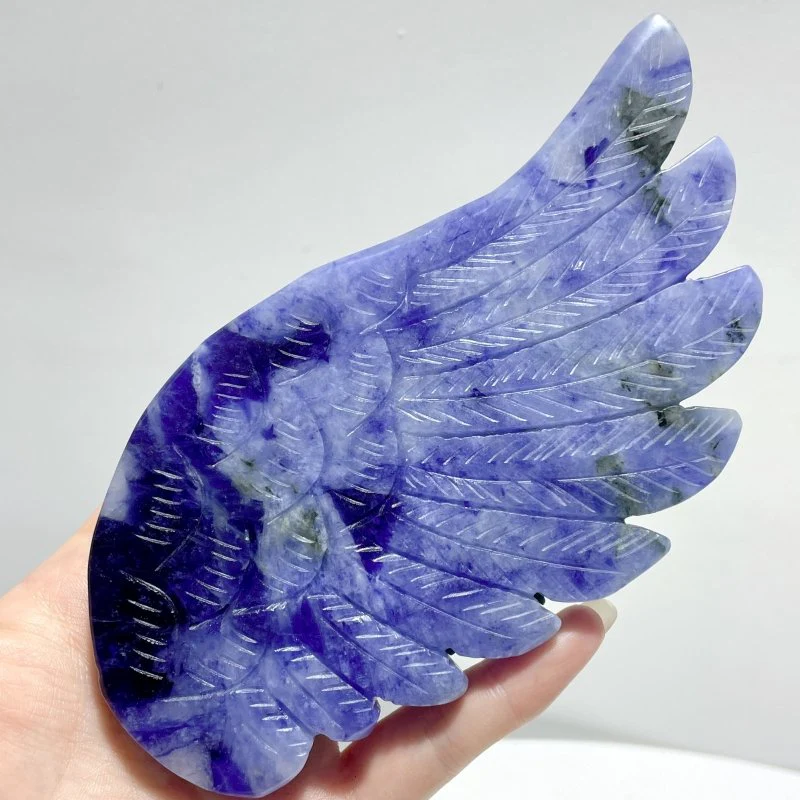 2 Pairs Blue Aventurine Angel Wing Carving With Stand - Image 3