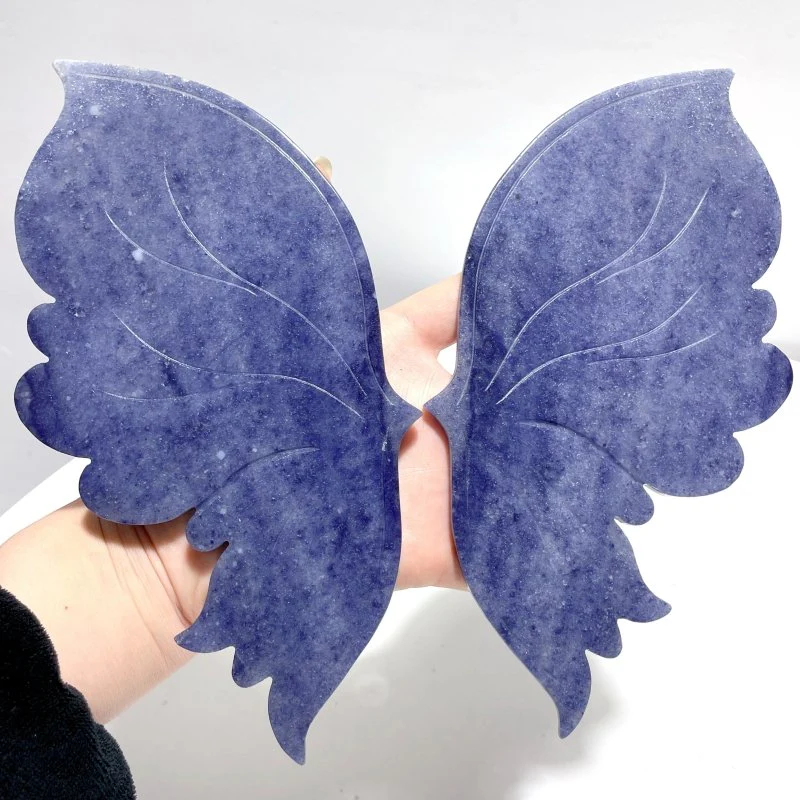 Blue Aventurine Butterfly Wing Carving With Stand - Image 2