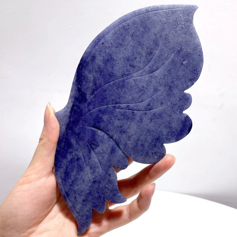 Blue Aventurine Butterfly Wing Carving With Stand - Image 4