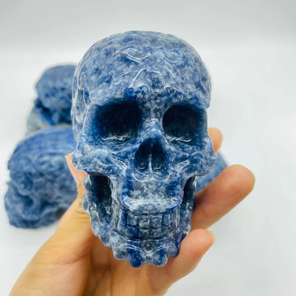 5 Pieces Blue Dot Stone large Skull Carving