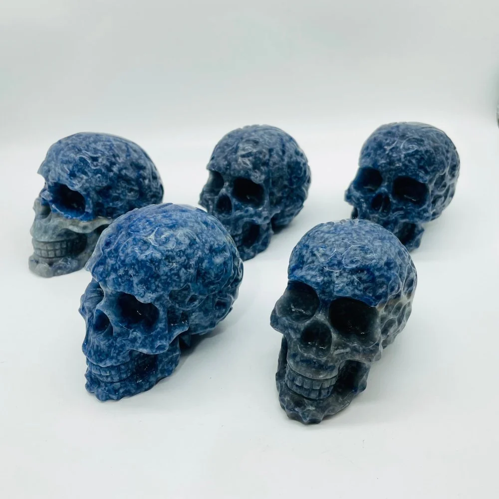 5 Pieces Blue Dot Stone large Skull Carving - Image 2