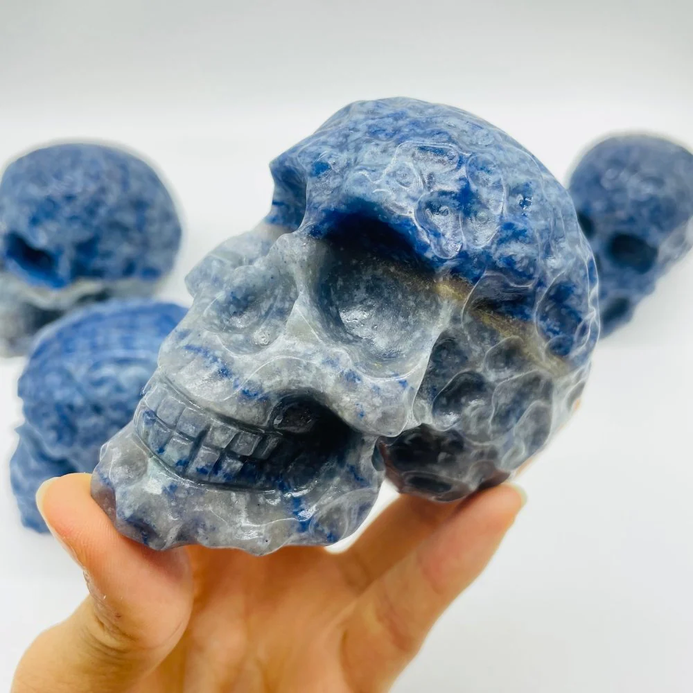5 Pieces Blue Dot Stone large Skull Carving - Image 6