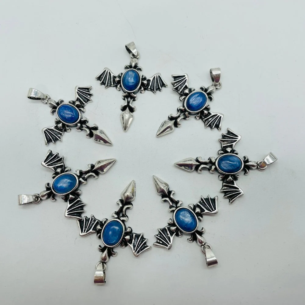 Blue Kyanite DIY Pendant Demon Sword Pendant Wholesale Gothic Sword with Devil Wing - Image 3