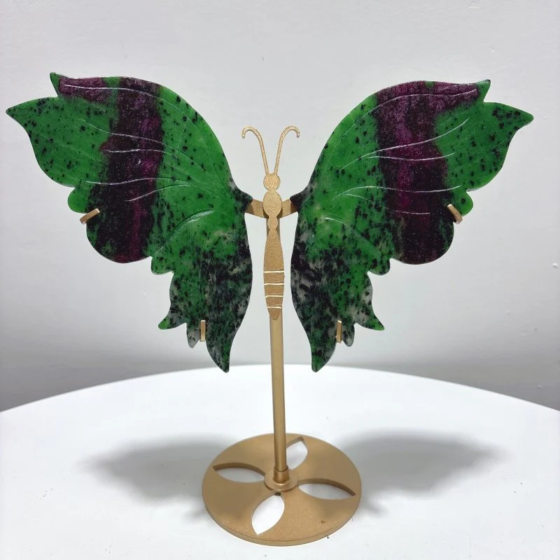 2 Pairs Ruby Zoisite&Black Sakura Agate Symmetry Butterfly Wing With Stand - Image 3