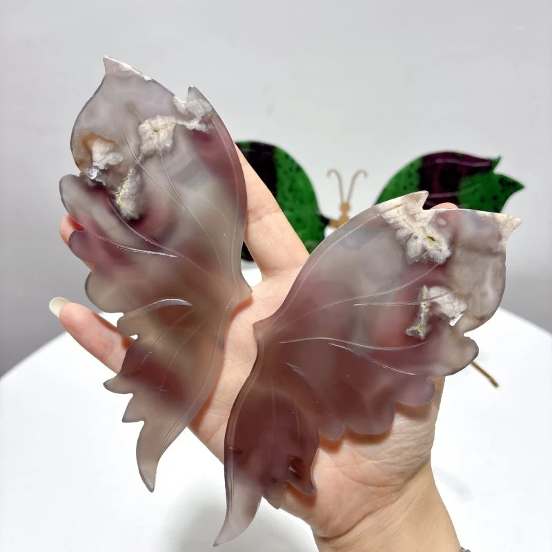 2 Pairs Ruby Zoisite&Black Sakura Agate Symmetry Butterfly Wing With Stand - Image 4