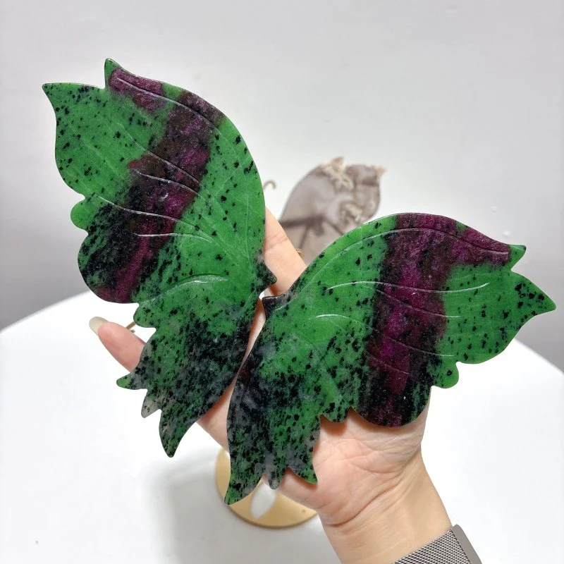 2 Pairs Ruby Zoisite&Black Sakura Agate Symmetry Butterfly Wing With Stand - Image 5
