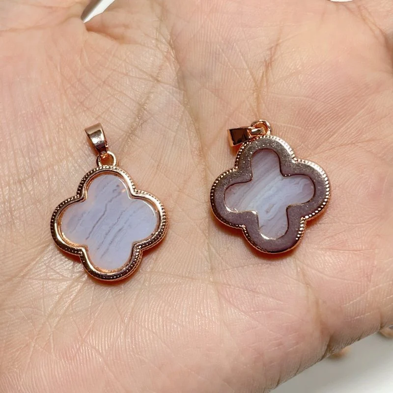 Blue Lace Agate Four Leaf Clover Pendant Wholesale - Image 3