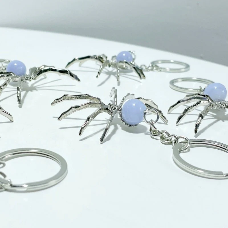 Blue Lace Agate Sphere Spider Ornament Handmade Alloy Keychain Wholesale - Image 5