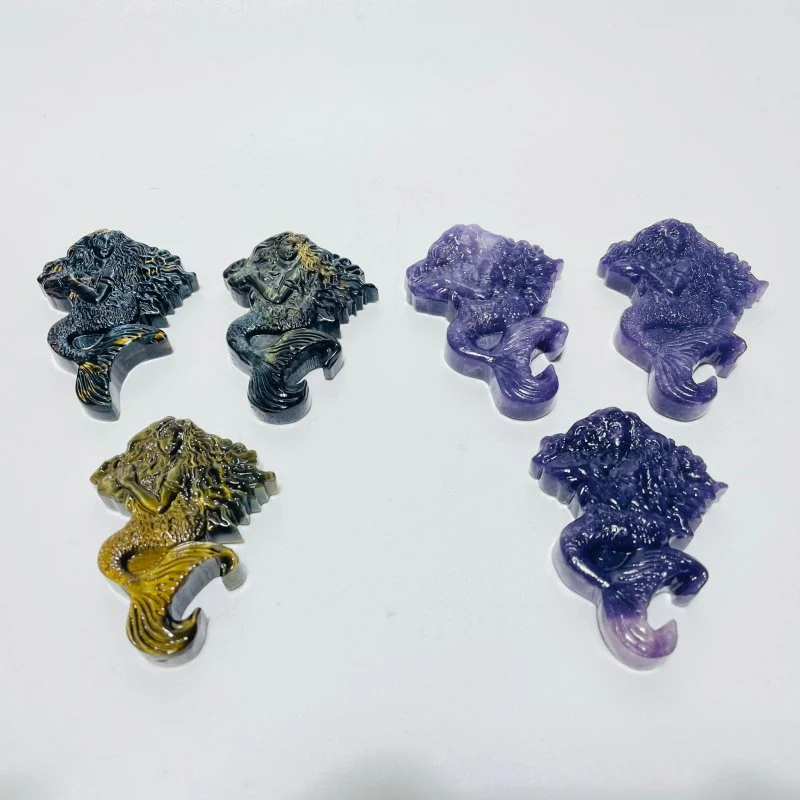 Blue Mixed Yellow Tiger Eye & Lepidolite Mermaid Carving Wholesale - Image 2