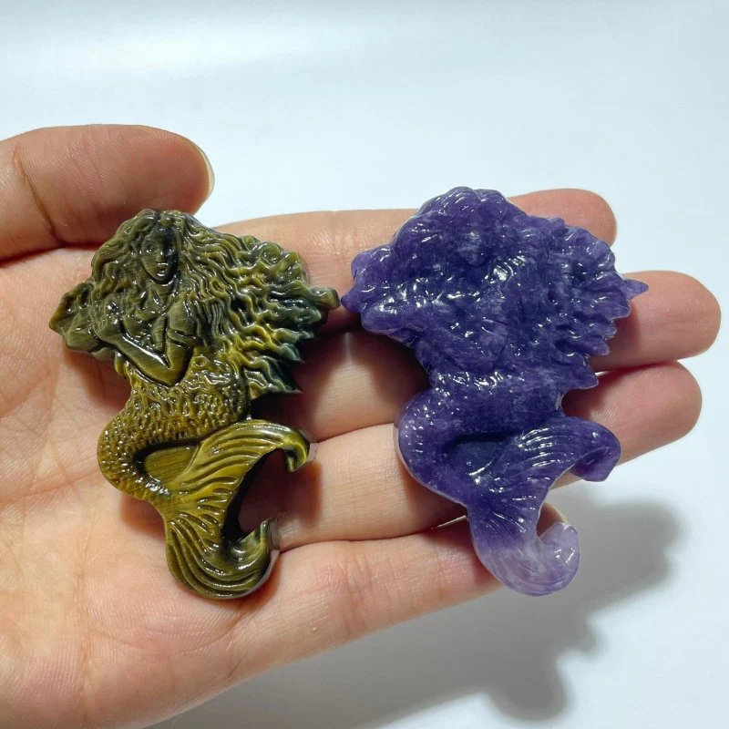 Blue Mixed Yellow Tiger Eye & Lepidolite Mermaid Carving Wholesale - Image 4