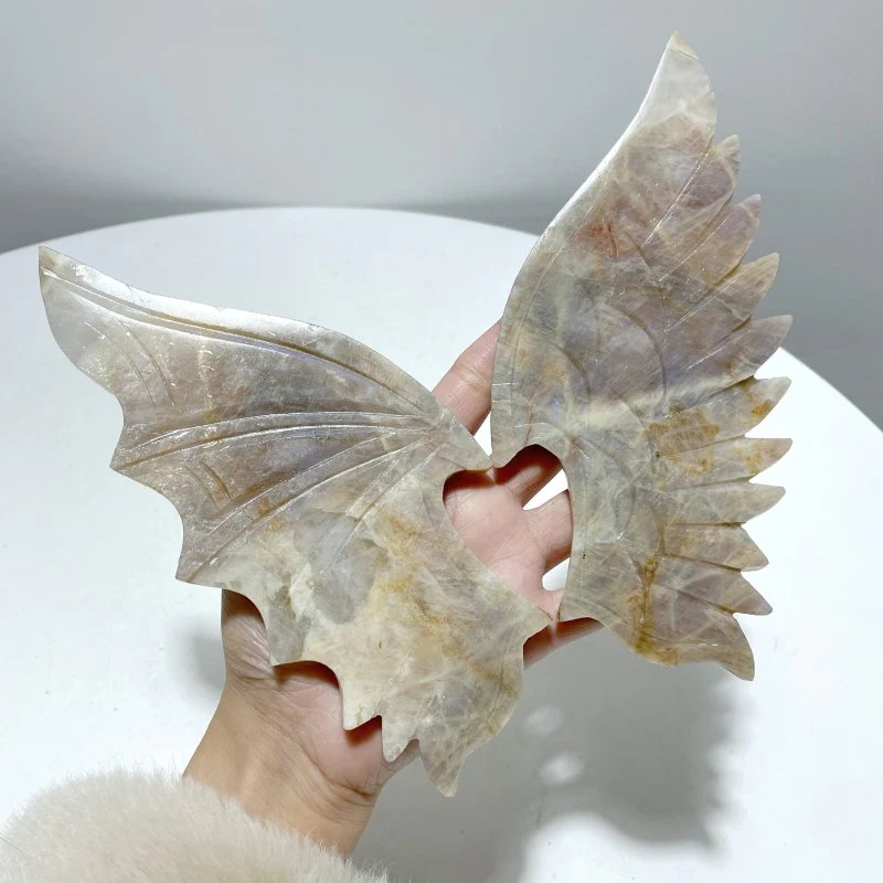 Blue Moonstone Demon And Angel Wing Carving With Stand - Image 3