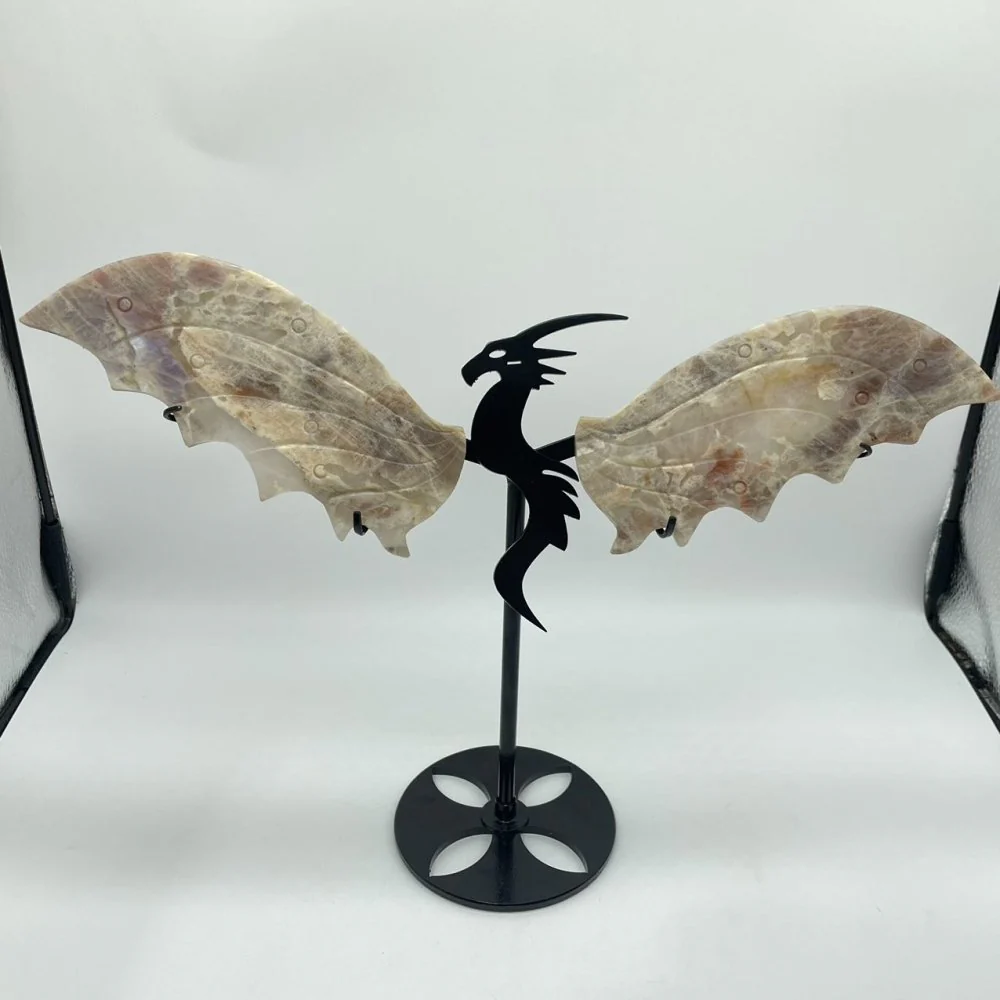 Blue Moonstone Mixed Sunstone Dragon Carving With Stand - Image 5