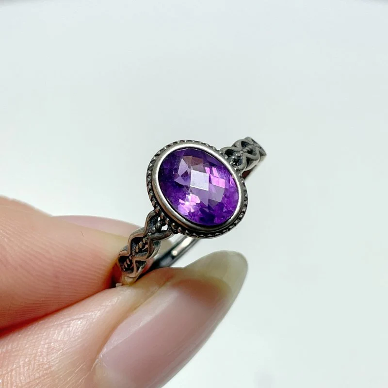 #B1 Silver Ring Wholesale Blue Moonstone Golden Rutile Garnet Black Tourmaline Ring - Image 2