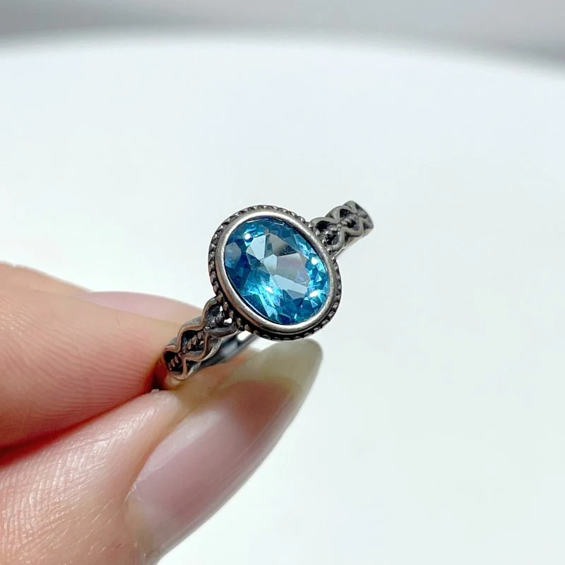 #B1 Silver Ring Wholesale Blue Moonstone Golden Rutile Garnet Black Tourmaline Ring - Image 3