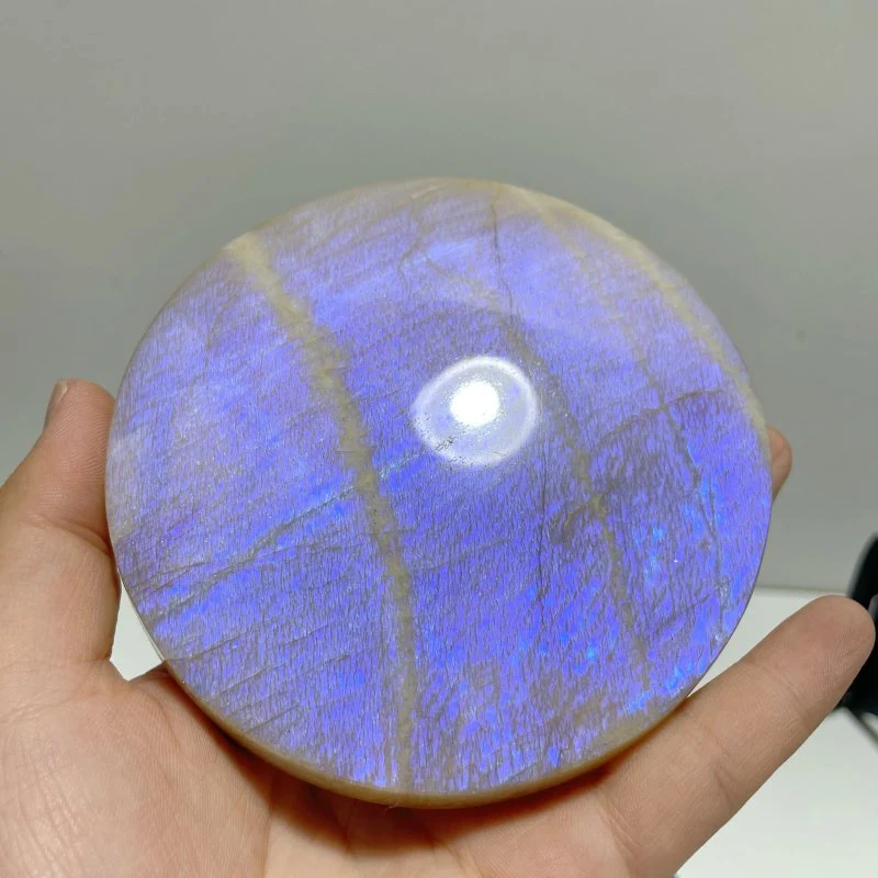 3 Pieces Blue Moonstone Round Plate Home Decor With Plastic Base - Image 2