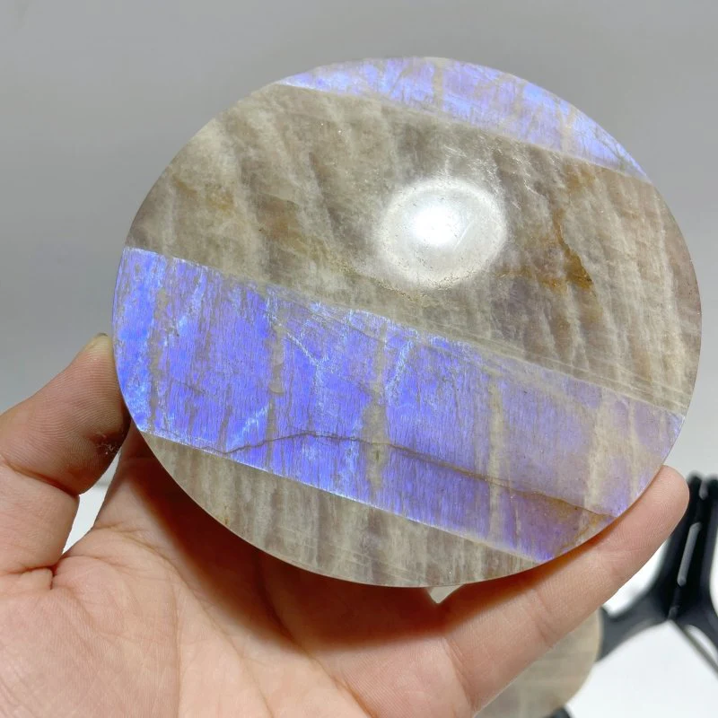 3 Pieces Blue Moonstone Round Plate Home Decor With Plastic Base - Image 3