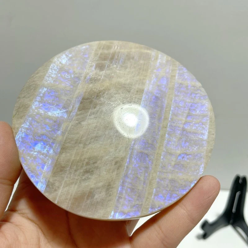 3 Pieces Blue Moonstone Round Plate Home Decor With Plastic Base - Image 4