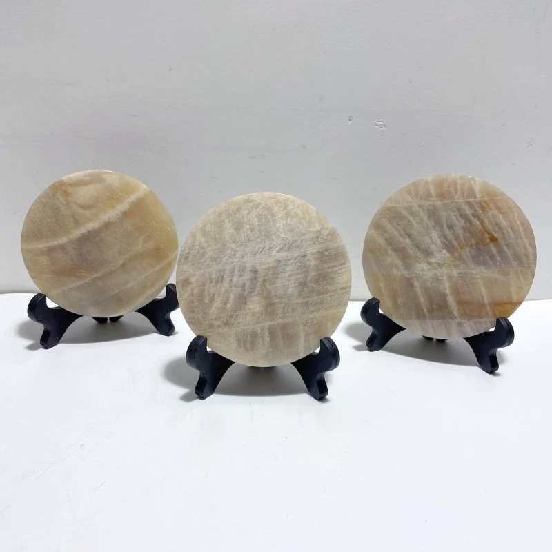 3 Pieces Blue Moonstone Round Plate Home Decor With Plastic Base - Image 5