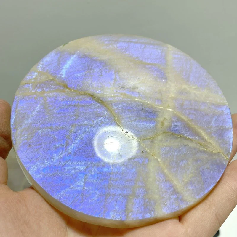 3 Pieces Blue Moonstone Round Plate Home Decoration With Plastic Base - Image 2