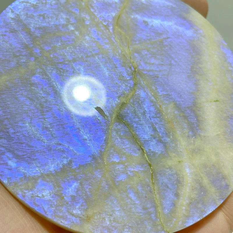 3 Pieces Blue Moonstone Round Plate Home Decoration With Plastic Base - Image 3