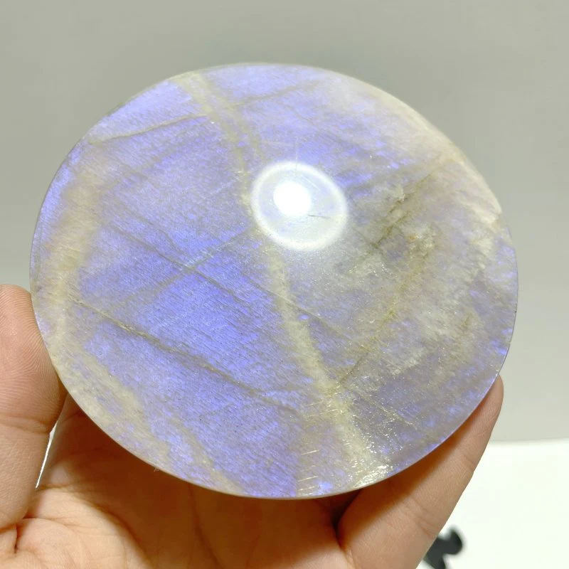 3 Pieces Blue Moonstone Round Plate Home Decoration With Plastic Base - Image 4