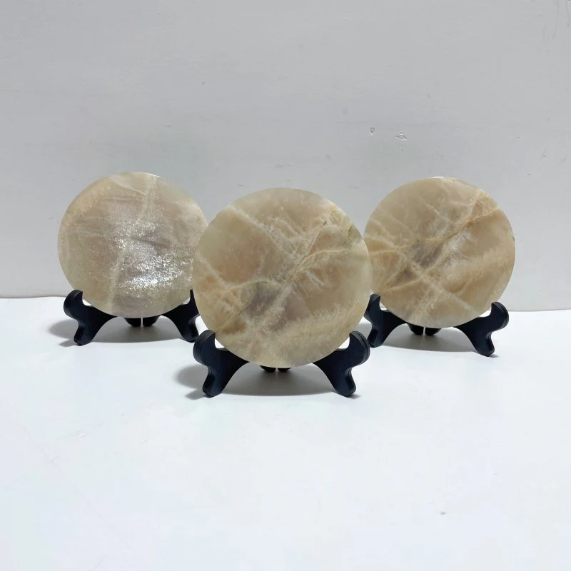 3 Pieces Blue Moonstone Round Plate Home Decoration With Plastic Base - Image 5