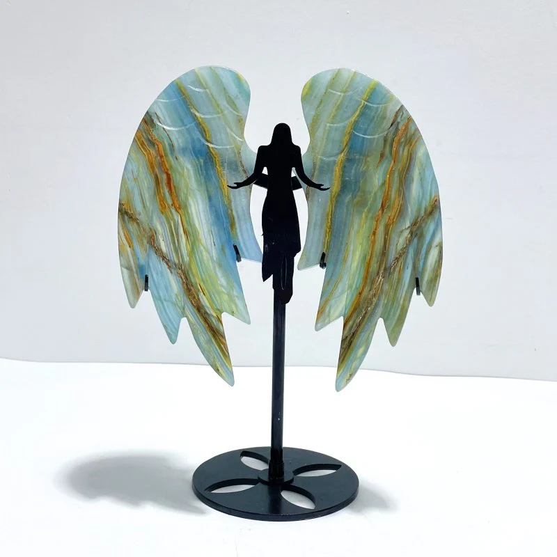 Blue Onyx Angel Wing Carving With Stand