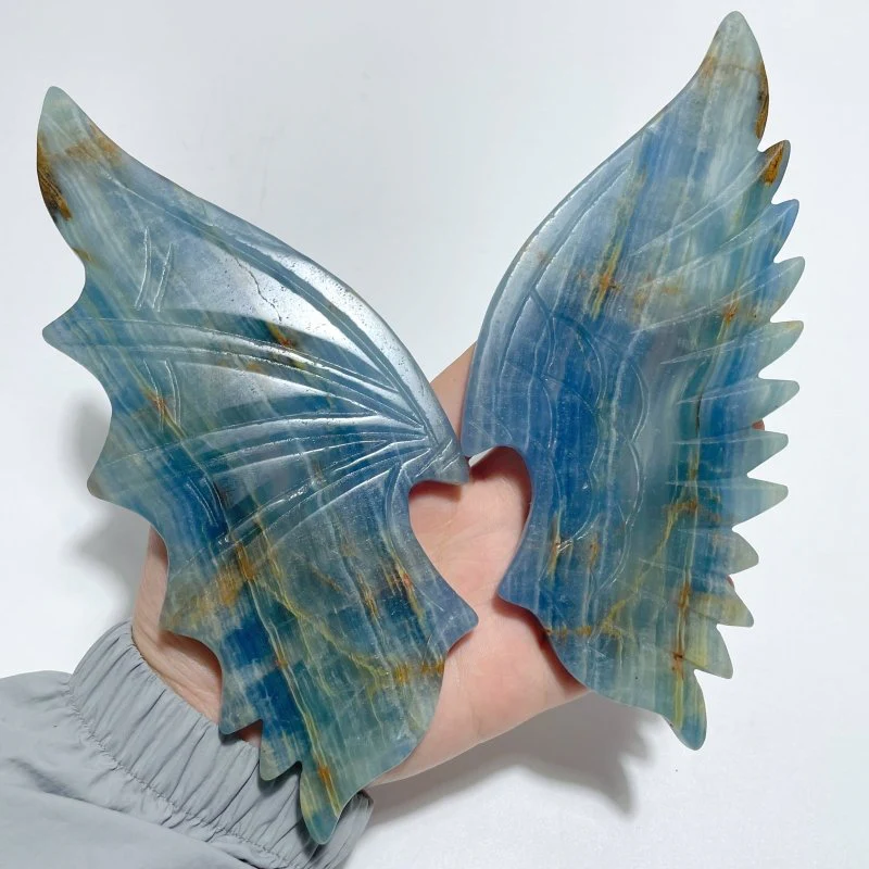 Blue Onyx Demon And Angel Wing Carving With Stand - Image 3