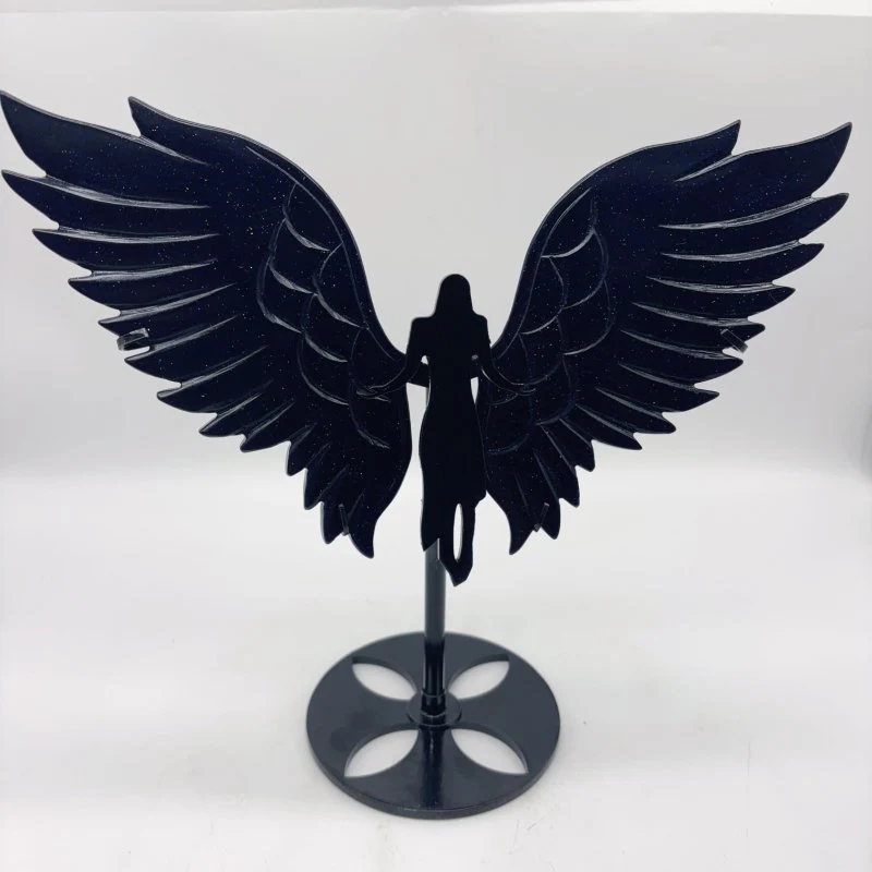 2 Pairs Blue Sandstone Angel Wing Carving With Stand - Image 3