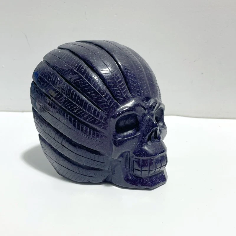 3 Pieces Blue Sandstone Indian Skull Carving - Image 2