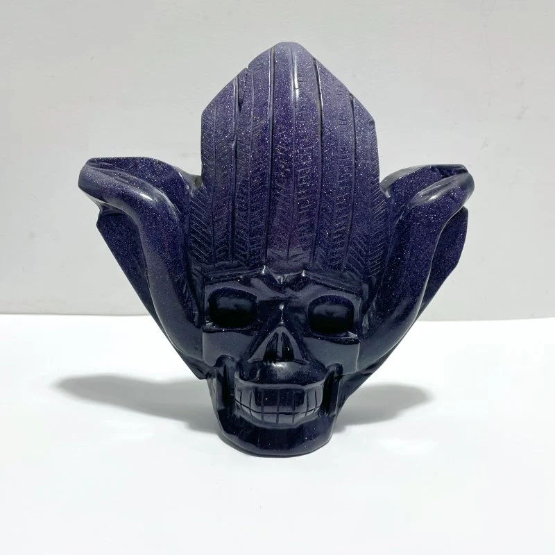 3 Pieces Blue Sandstone Indian Skull Carving - Image 4