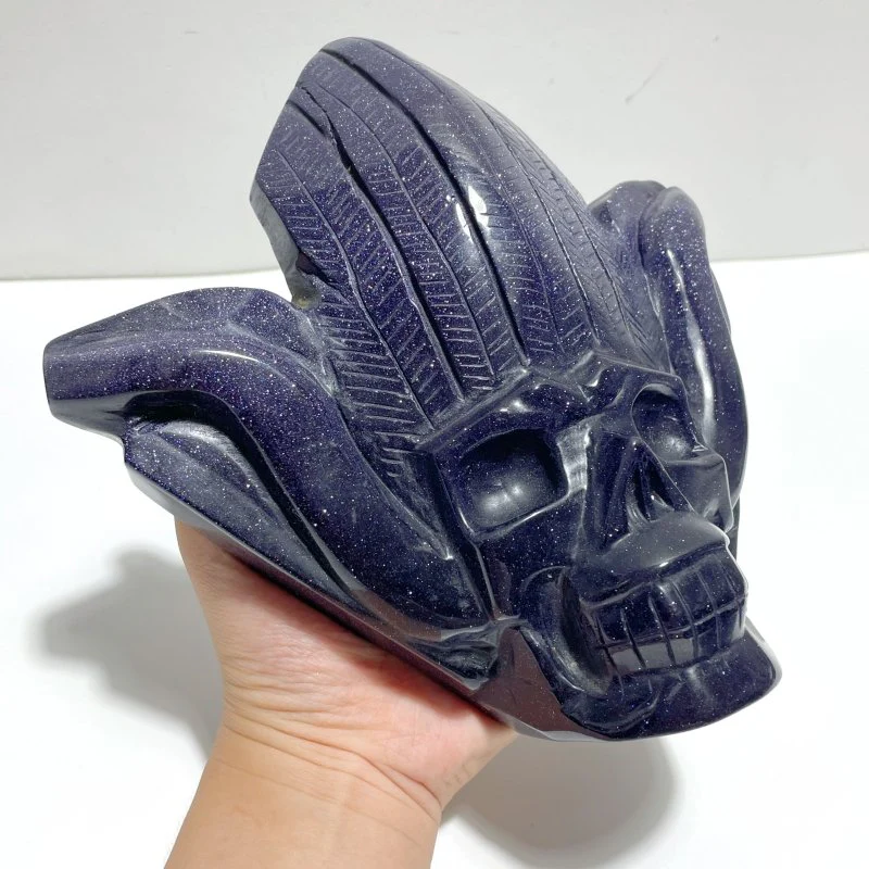 3 Pieces Blue Sandstone Indian Skull Carving - Image 5
