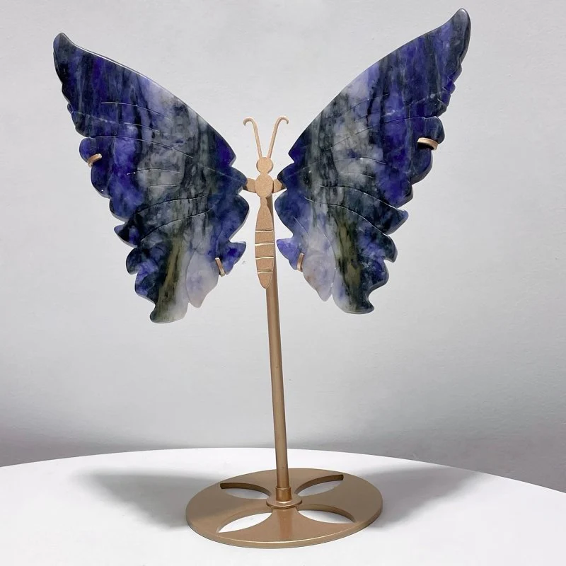 Blue Sodalite Butterfly Wing Carving With Stand