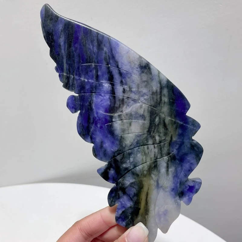 Blue Sodalite Butterfly Wing Carving With Stand - Image 2