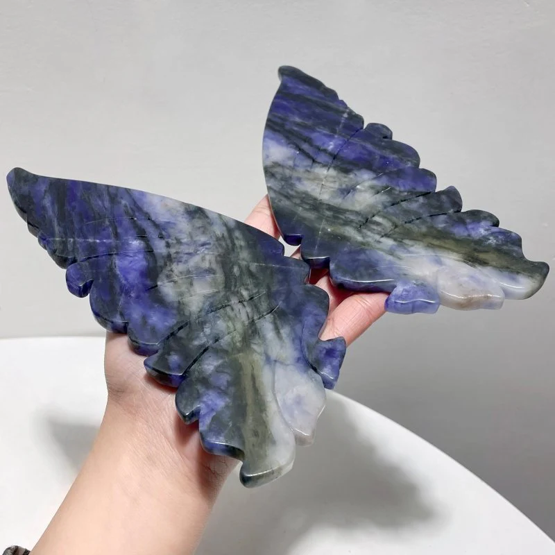Blue Sodalite Butterfly Wing Carving With Stand - Image 3
