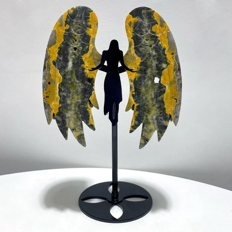 Bumble Bee Stone Jasper Angel Wing Carving With Stand