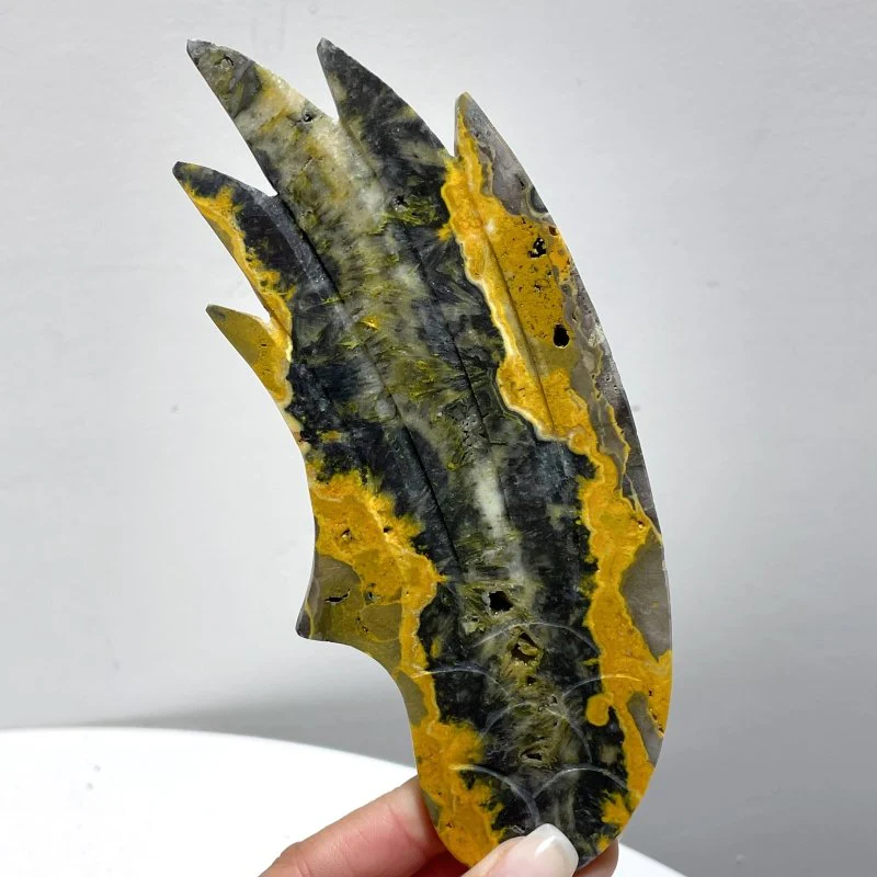 Bumble Bee Stone Jasper Angel Wing Carving With Stand - Image 2