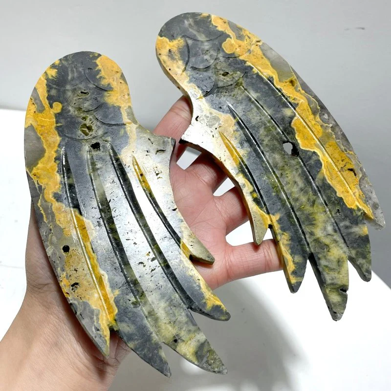Bumble Bee Stone Jasper Angel Wing Carving With Stand - Image 3