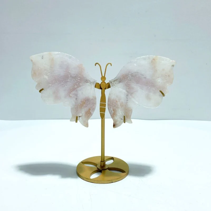 2 Pairs Butterfly Wing Carving With Stand Sakura Flower Agate Moss Agate - Image 2