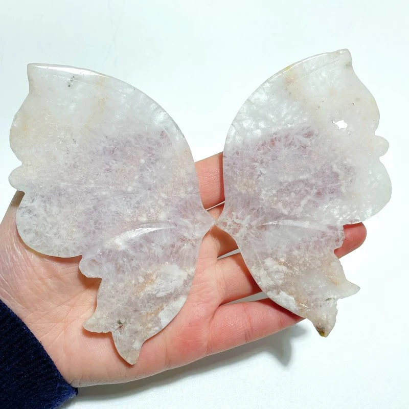 2 Pairs Butterfly Wing Carving With Stand Sakura Flower Agate Moss Agate - Image 3