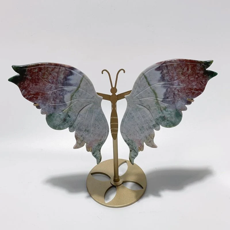 3 Pairs Butterfly Wing Carving With Stand Amethyst Mixed Agate Ocean Jasper - Image 4