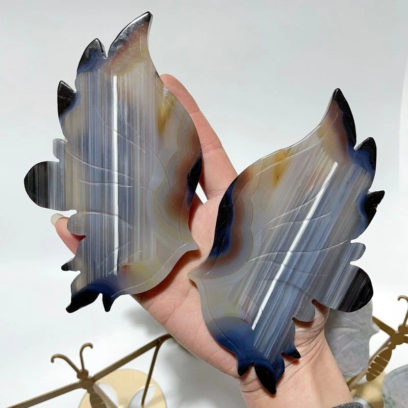 3 Pairs Butterfly Wing Carving With Stand Amethyst Mixed Agate Ocean Jasper - Image 6