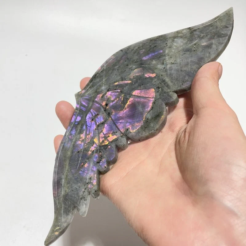 2 Pairs Butterfly Wing Carving With Stand Labradorite Crazy Agate - Image 5