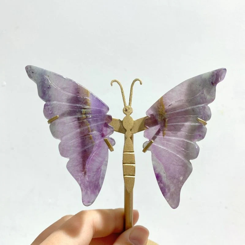 6 Pairs Small Fluorite Butterfly Wing Carving With Stand - Image 3