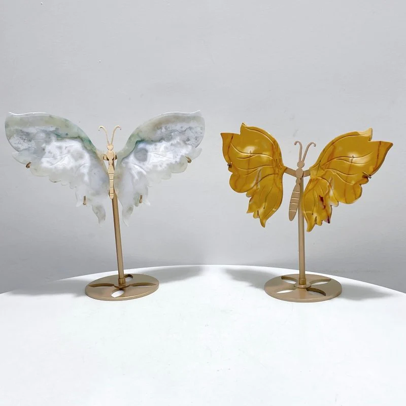 2 Pairs Butterfly Wing Carving With Stand Mookaite And Agate